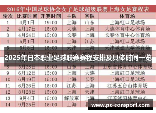 2025年日本职业足球联赛赛程安排及具体时间一览